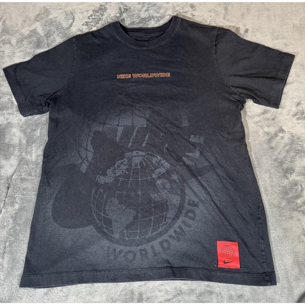 Nike Shirt Mens Large Black Worldwide Globe Logo Graphic Swoosh Tee Mexico